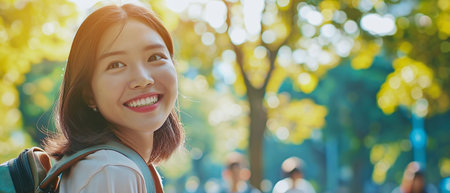 Happy Asian college student after graduation ceremony.の素材