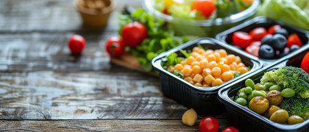Health Fitness Food in lunch boxes Complete nutrition for the whole dayの素材