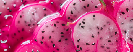 background of dragon fruit with sweet white surface and black seeds on fresh pulpの素材