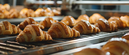 Production of glazed croissants at the plant using modern technologiesの素材
