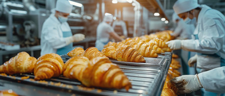 Production of glazed croissants at the plant using modern technologiesの素材