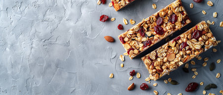 Homemade Granola Energy Bars with Figs, Oats, Almonds, Dried Cranberries, Chia and Seedsの素材
