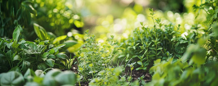 organic vegetables and herbs growing in the gardenの素材
