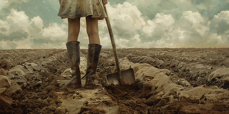 farmer with shovel in soilの素材