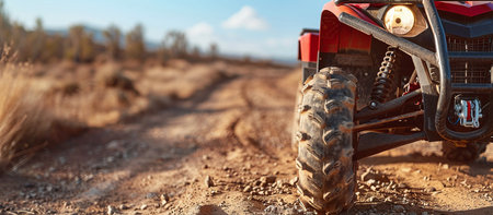 ATV on a desert roadの素材