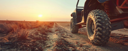 buggy car on a desert roadの素材