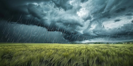bad weather over farmer's fieldの素材