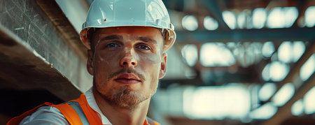 male builder in hard hatの素材