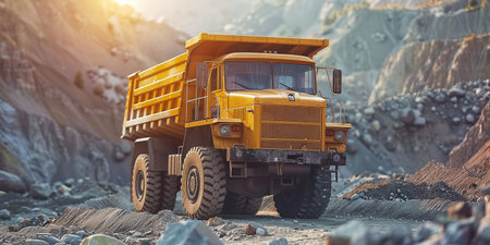 yellow Dump truck on a construction siteの素材