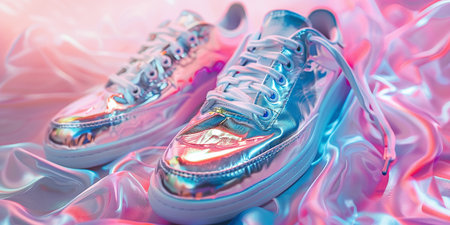 Holographic sneakers on a light backgroundの素材