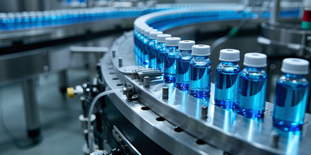 medical vials on the production line of a pharmaceutical factory, pharmaceutical machine,の素材