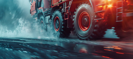 fire truck rides at high speedの素材