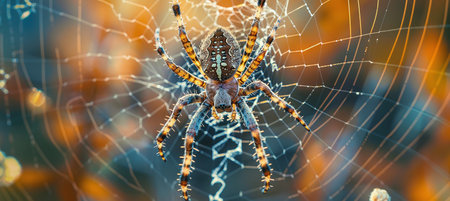 A giant spider weaves its complex webの素材