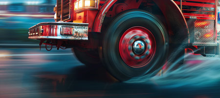 fire truck rides at high speedの素材