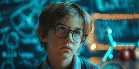 Portrait of a cute little boy in glassesの素材