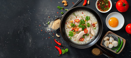 Chicken porridge with fried flour slicesの素材