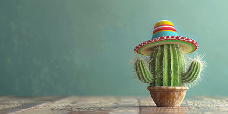 Cinco de Mayo Cactus wearing a Mexican sombrero hatの素材