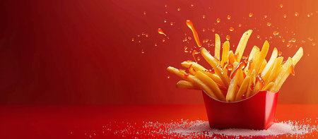 French fries, frying oil, Salt, sauces, copy spaceの素材
