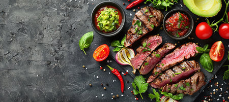 grilled meat, fresh vegetables, homemade guacamoleの素材