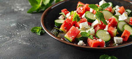 watermelon mint cucumber salad with feta cheeseの素材