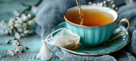 cup of tea with tea bagの素材