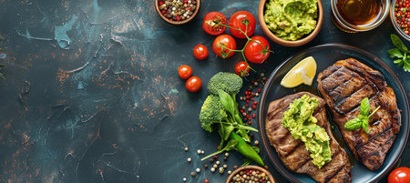 grilled meat, fresh vegetables, homemade guacamoleの素材