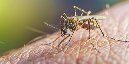 Mosquitoes on the skin. Prevention of malaria and dengue feverの素材