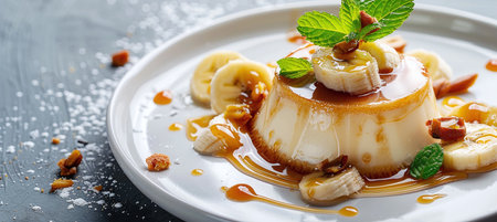 dessert paired with caramelized bananas.の素材