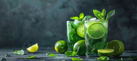 Non-alcoholic detox cocktail made from green citrus fruitsの素材
