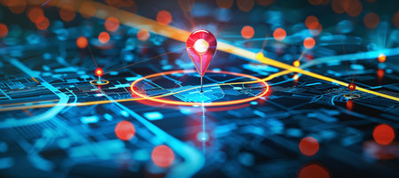 close-up of modern digital routing and GPS navigation technologiesの素材