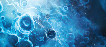 A close-up microscopic view of the cell's interior, microstructure and life. Science, microscope, macro, biology and bacteria conceptの素材