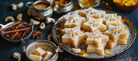 Kaju Katli is an Indian traditional sweet made from milk and cashew nuts. served during Diwali, festivals and holidaysの素材