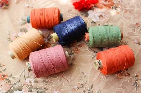 Skeins of sewing threads