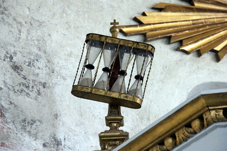 Set of hourglasses on the pulpit in the Angso Church on the island of Angso in lake Malaren, Swedenのeditorial素材