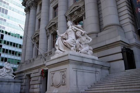 Four Continents Sculptures - America - at old Customs Building at Bowling Green (currently the National Museum of the American Indian), New York, NY, USA - December 18, 2010のeditorial素材