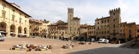 Medieval square, Piazza Grande, in the heart of the town, Arezzo, Tuscany, Italy - July 31, 2015