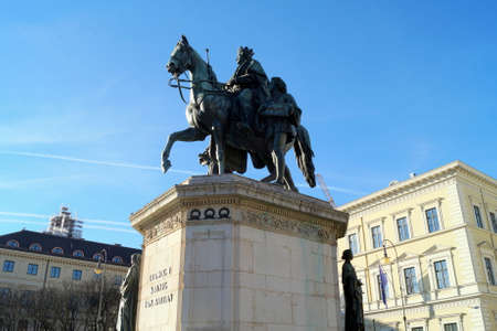 Munich, Germany - December 26, 2015: Monument to King Ludwig I, grand bronze equestrian statue, at Odeonsplatz, created in 1862,  by Max von Widnmannのeditorial素材