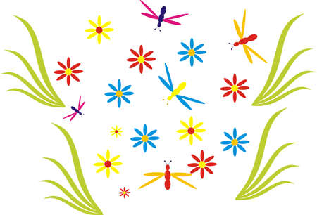 Insect and flowersのイラスト素材