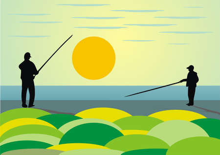 Fishing at sunriseのイラスト素材