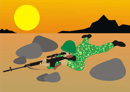 The sniper in desertのイラスト素材
