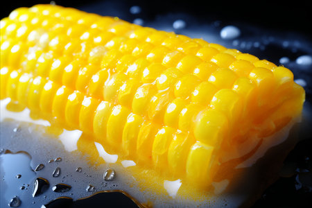 Sweet juicy corn cob boiling in water close-up. Corn is boiled, a fresh and juicy summer vegetableの素材