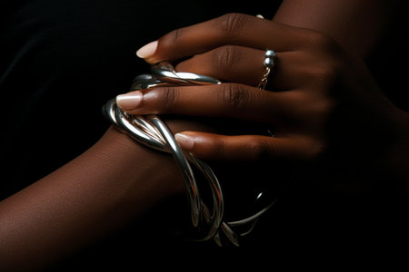 Close-up of intertwined fingers. symbolizing intimacy and deep emotional connectionの素材