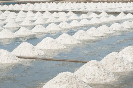 White Salt fields of many heap in Thailandの写真素材