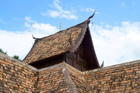Wood roof of sanctuary in famous temple  Chiang Mai, Thailand の写真素材
