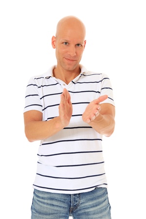 Attractive man clapping hands. All on white background. Attractive man clapping hands. All on white background.