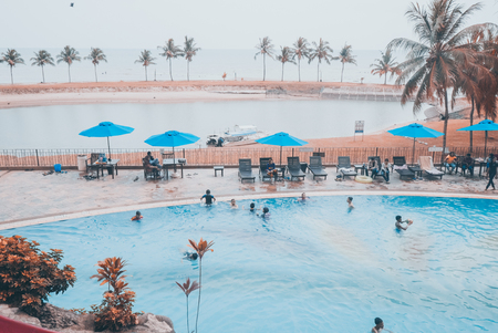 kids playing in the swimming poolのeditorial素材