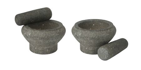 Batu Lesung or Stone Mortar isolated in white backgroundの写真素材