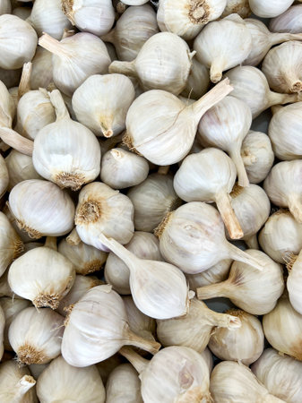 garlic, a lot of garlic, garlic background, Fruits and vegetables from the marketの写真素材