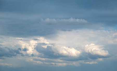 sky, dark blue sky, blue sky with white clouds, white clouds, sky scenery, cloud scenery, sunny clouds, sunlit cloudsの写真素材