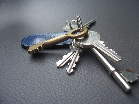 macro shot of a bunch of keys on gray background